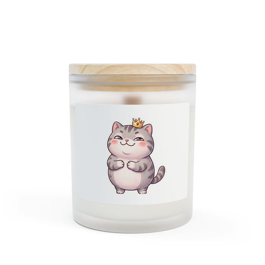 Crowned Kitty Frosted Glass Candle — 11oz Cute Cat Scented Gift