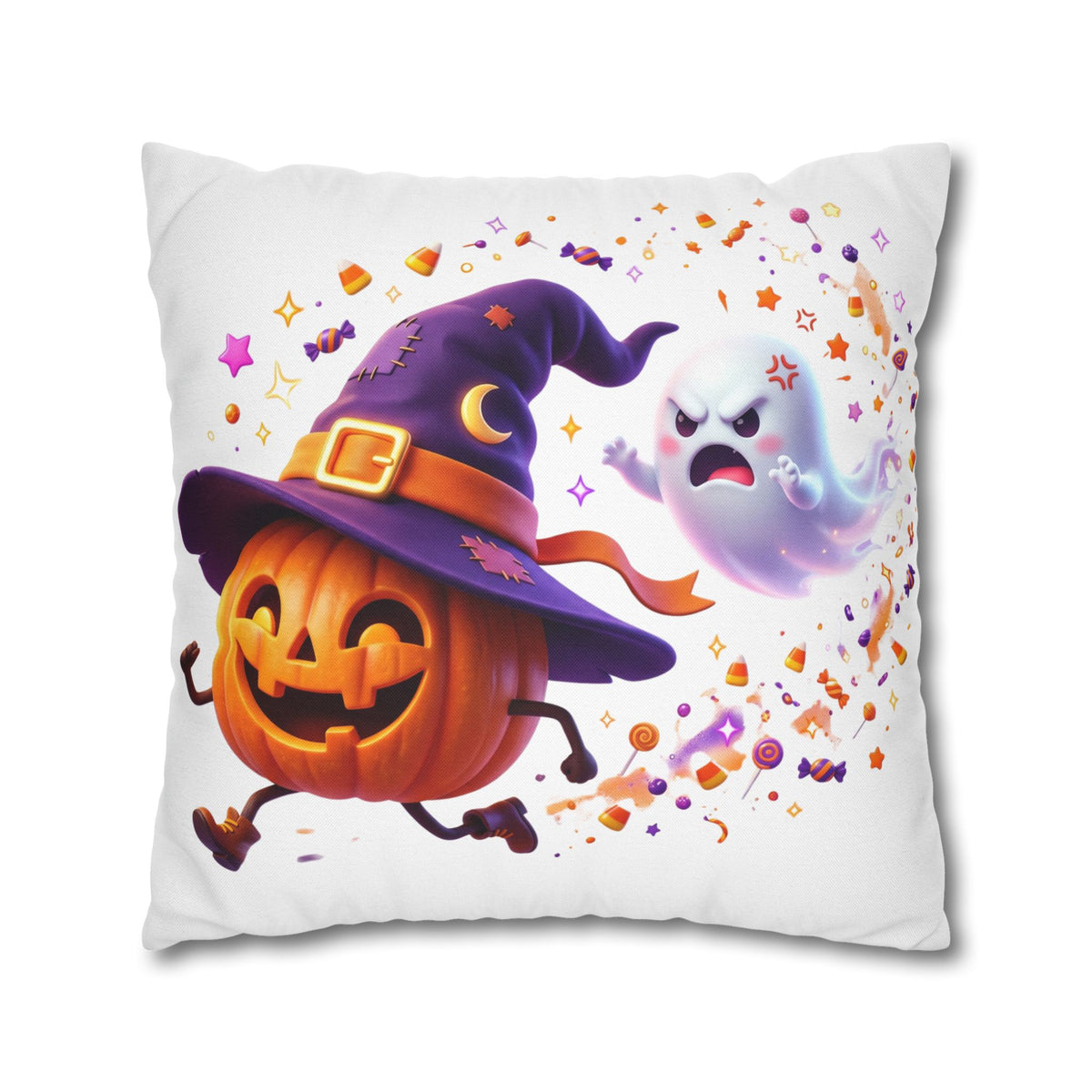 Halloween Pumpkin & Ghost Pillowcase — Cute Spooky Decorative Throw Pillow