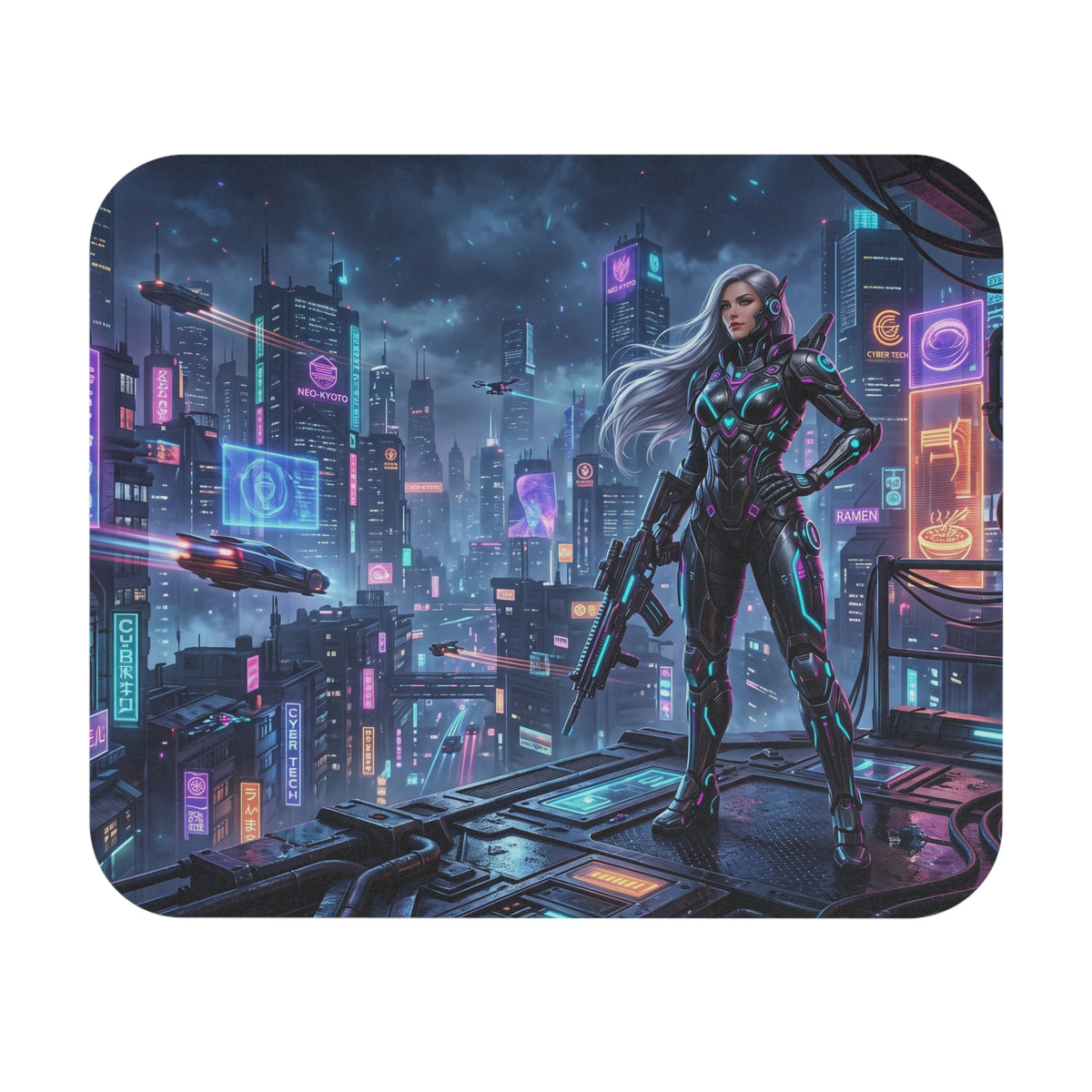 Cyberpunk Sniper Mouse Pad — Futuristic Cityscape Gaming Desk Mat