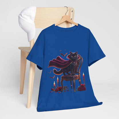 Vampire Cat Tee — Gothic Black Cat with Cape & Candles T-Shirt