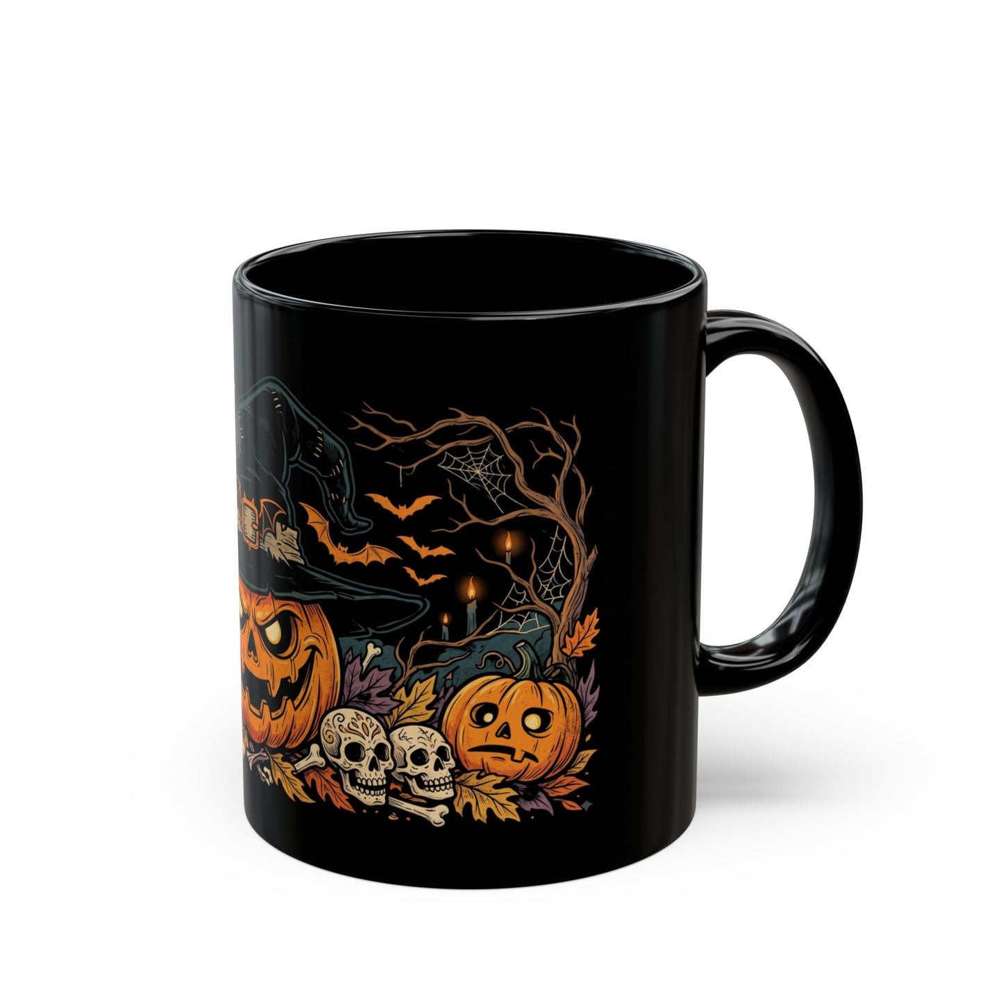 Halloween Pumpkin Witch Black Mug — Spooky Jack-o'-Lantern Coffee Cup (11oz/15oz)