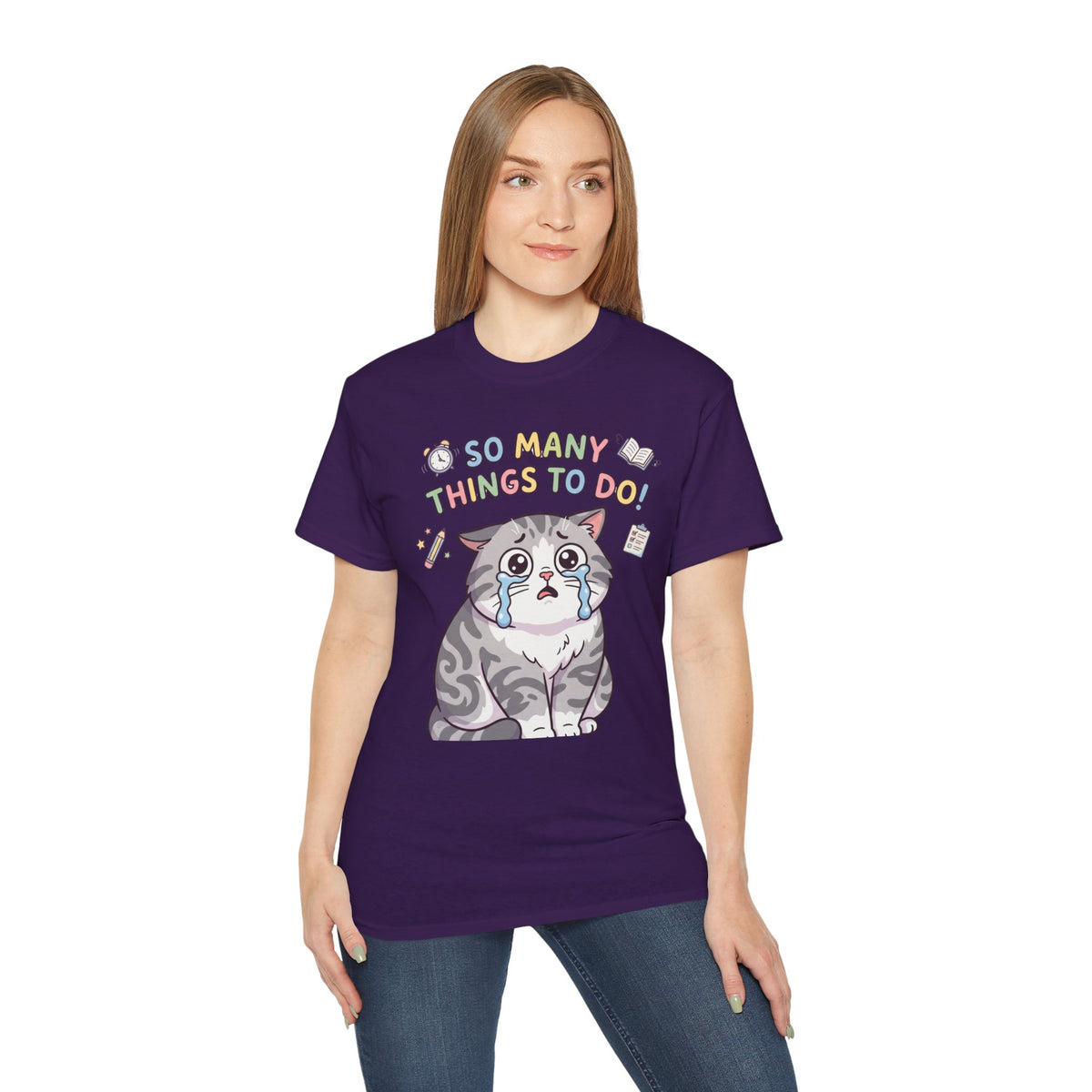 So Many Things To Do! Cat T-Shirt — Cute Stressed Kitty Graphic Tee