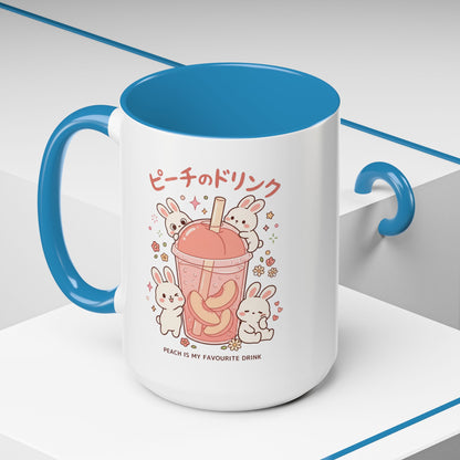 Peach Drink Bunny Mug — Cute Kawaii Coffee Tea Cup (11/15oz)
