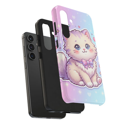 Cute Pastel Kawaii Kitten Tough Phone Case — Cute Cat with Bow Protective Cover