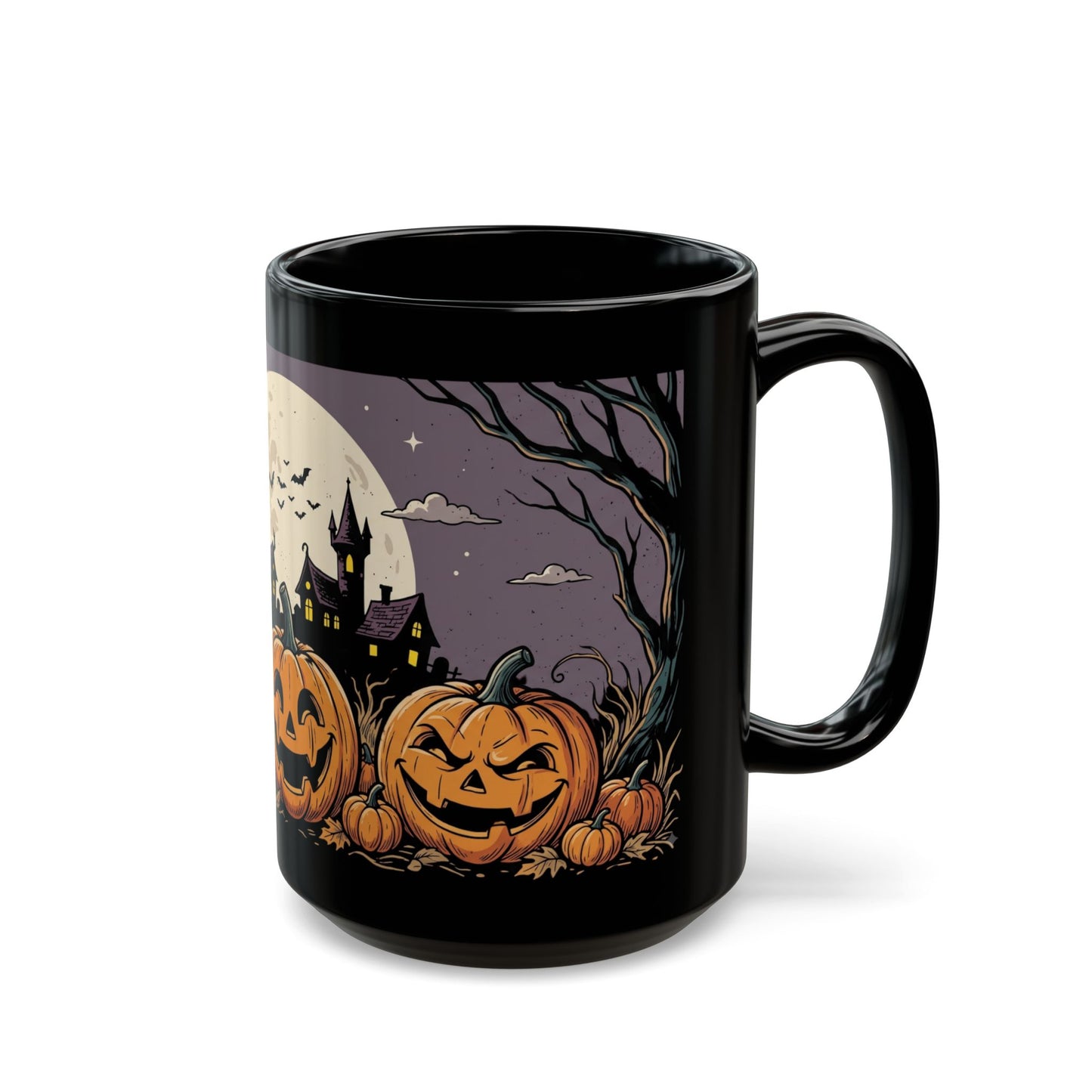 Halloween Pumpkin Night Mug — Spooky Jack-O'-Lantern Black Coffee Cup
