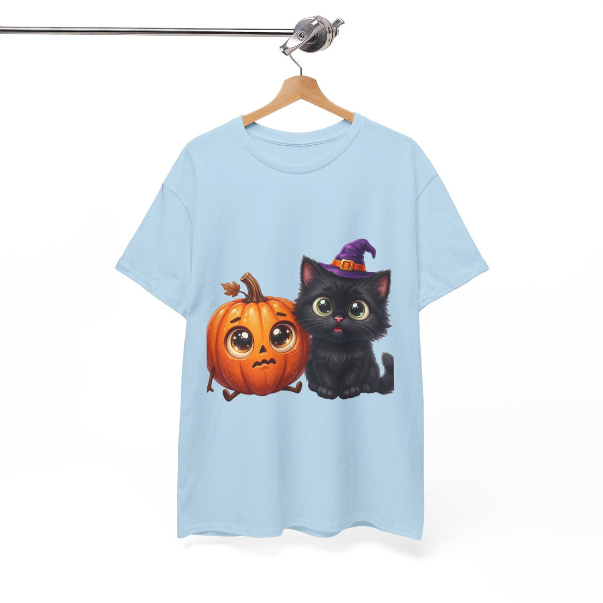 Halloween Black Cat & Pumpkin T‑Shirt — Cute Witch Hat Kitty Fall Tee