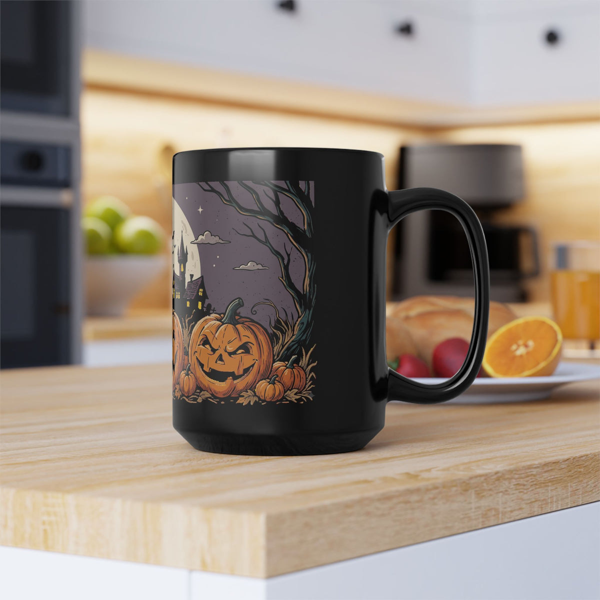 Halloween Pumpkin Night Mug — Spooky Jack-O'-Lantern Black Coffee Cup