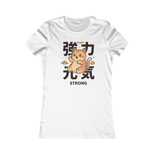 Strong Cat Tee — Cute Japanese Kanji "Strong" Women's Graphic Shirt