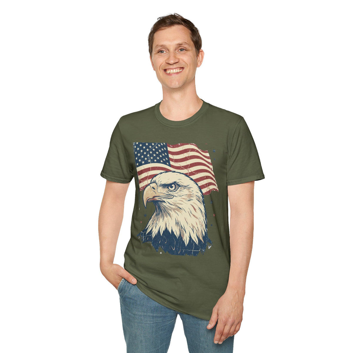 Eagle & American Flag T-Shirt — Patriotic Bald Eagle Tee for 4th of July
