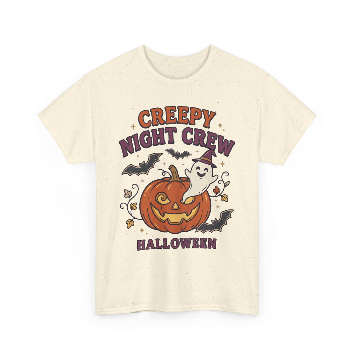 Creepy Night Crew Halloween T‑Shirt — Pumpkin & Ghost Graphic Tee