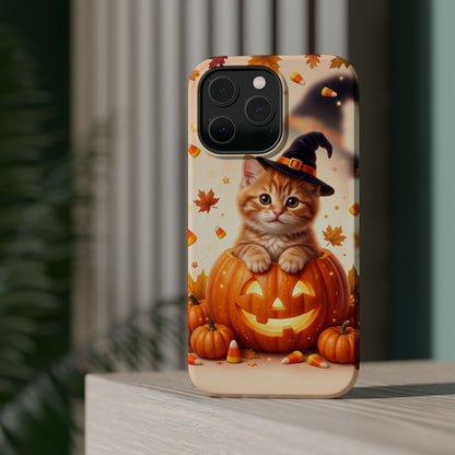 Halloween Kitten Pumpkin Phone Case — Magnetic Impact-Resistant