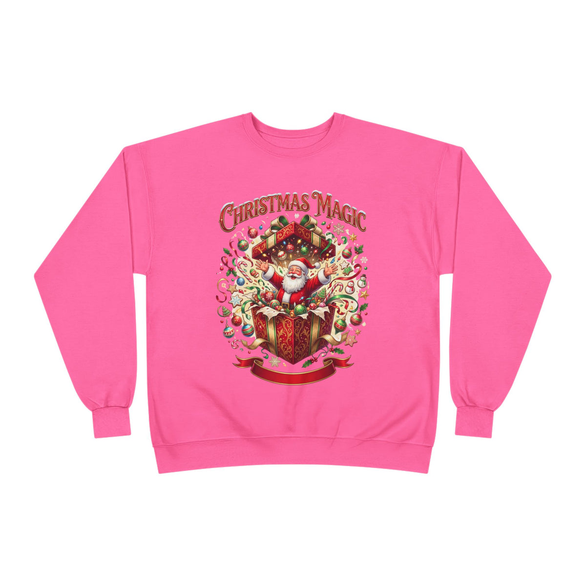 Christmas Magic Crewneck Sweatshirt — Santa Gift Box Holiday Pullover