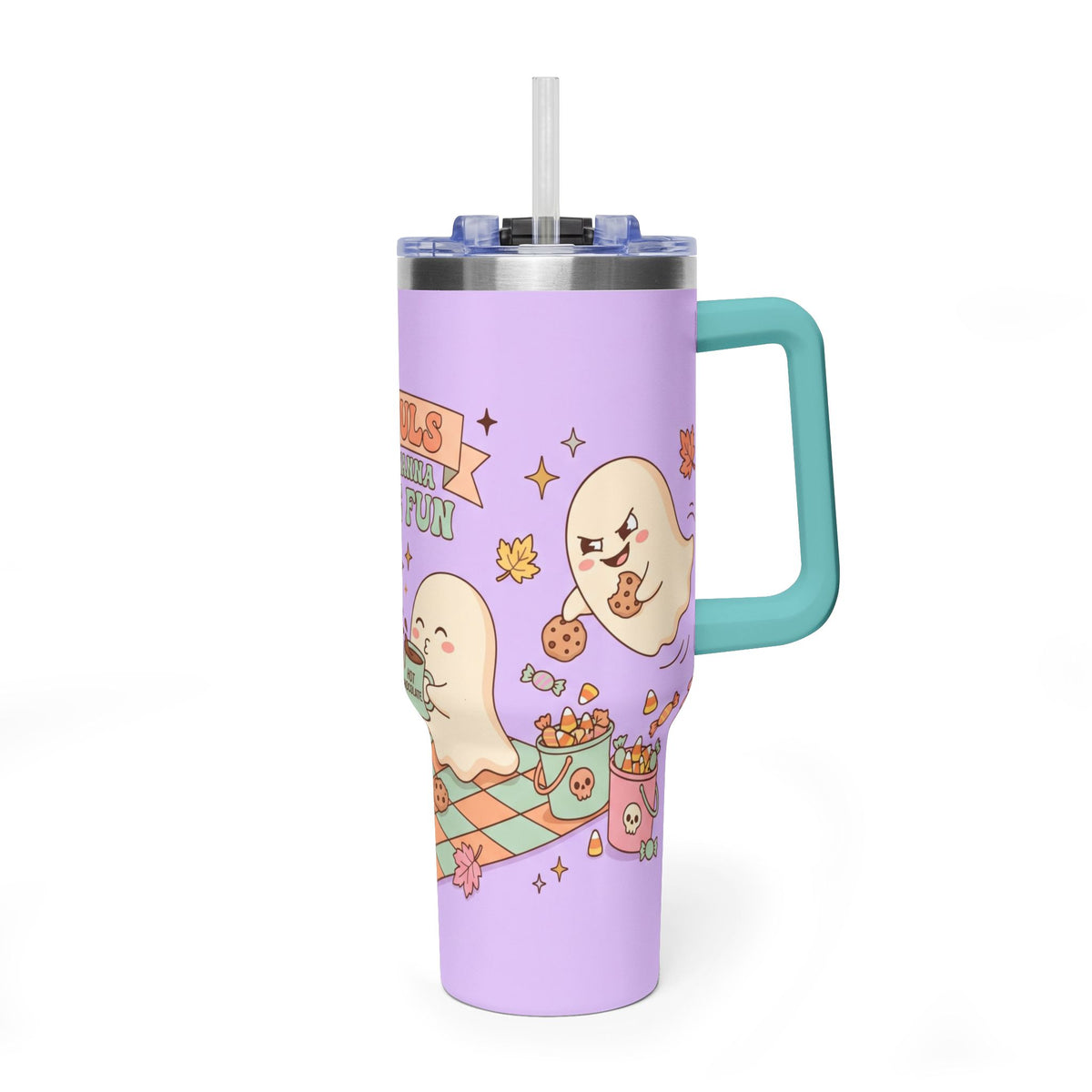 40oz Tumbler – “Ghouls Just Wanna Have Fun” Halloween Ghosts & Pumpkins