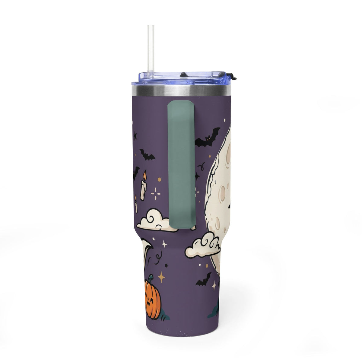 40oz Halloween Ghost Thermal Tumbler with Pumpkin and Black Cat