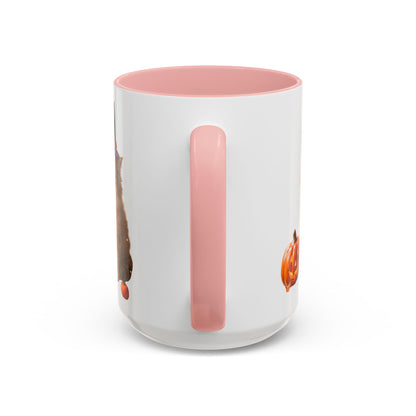 Halloween Cat Coffee Mug with Witch Hat and Pumpkin
