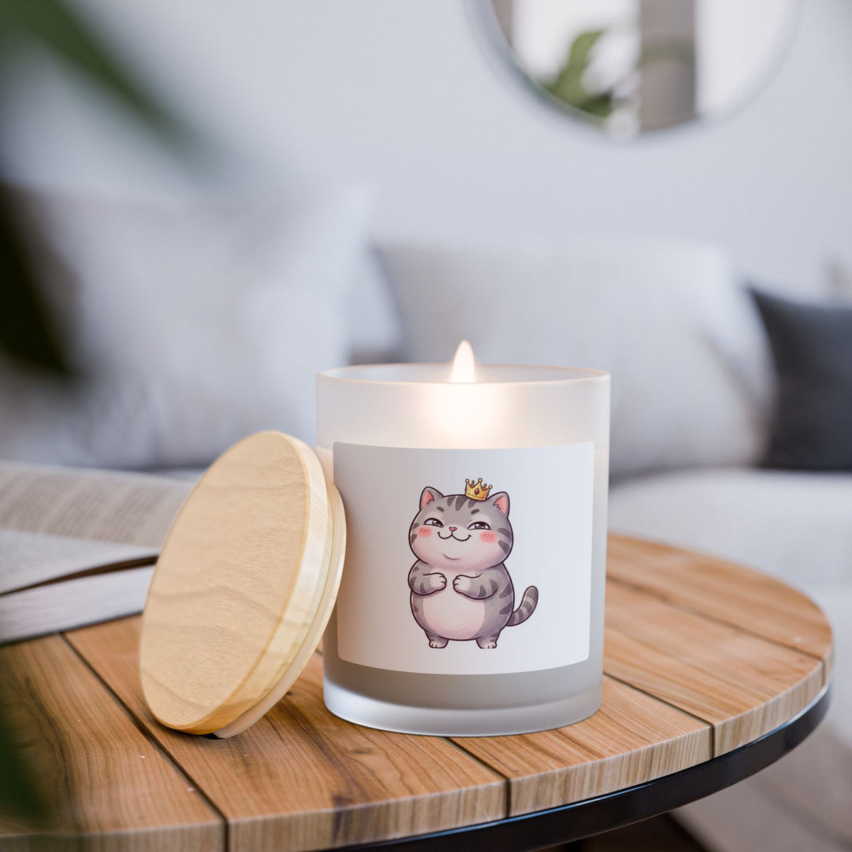 Crowned Kitty Frosted Glass Candle — 11oz Cute Cat Scented Gift
