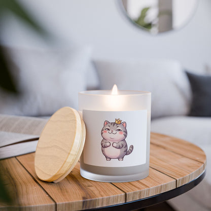 Crowned Kitty Frosted Glass Candle — 11oz Cute Cat Scented Gift