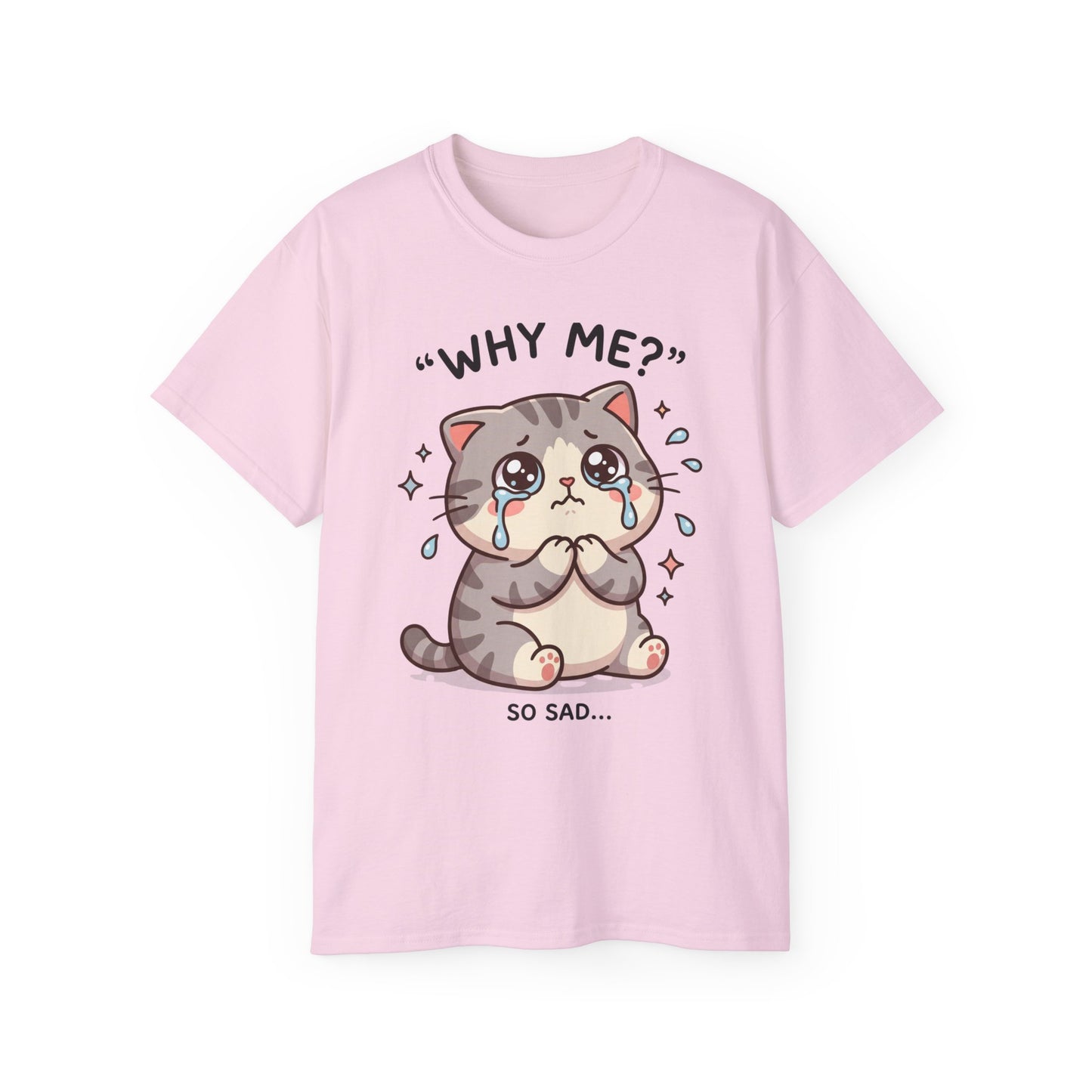 Sad Kawaii Cat Tee - "Why Me?" Cute Crying Kitten Graphic Shirt