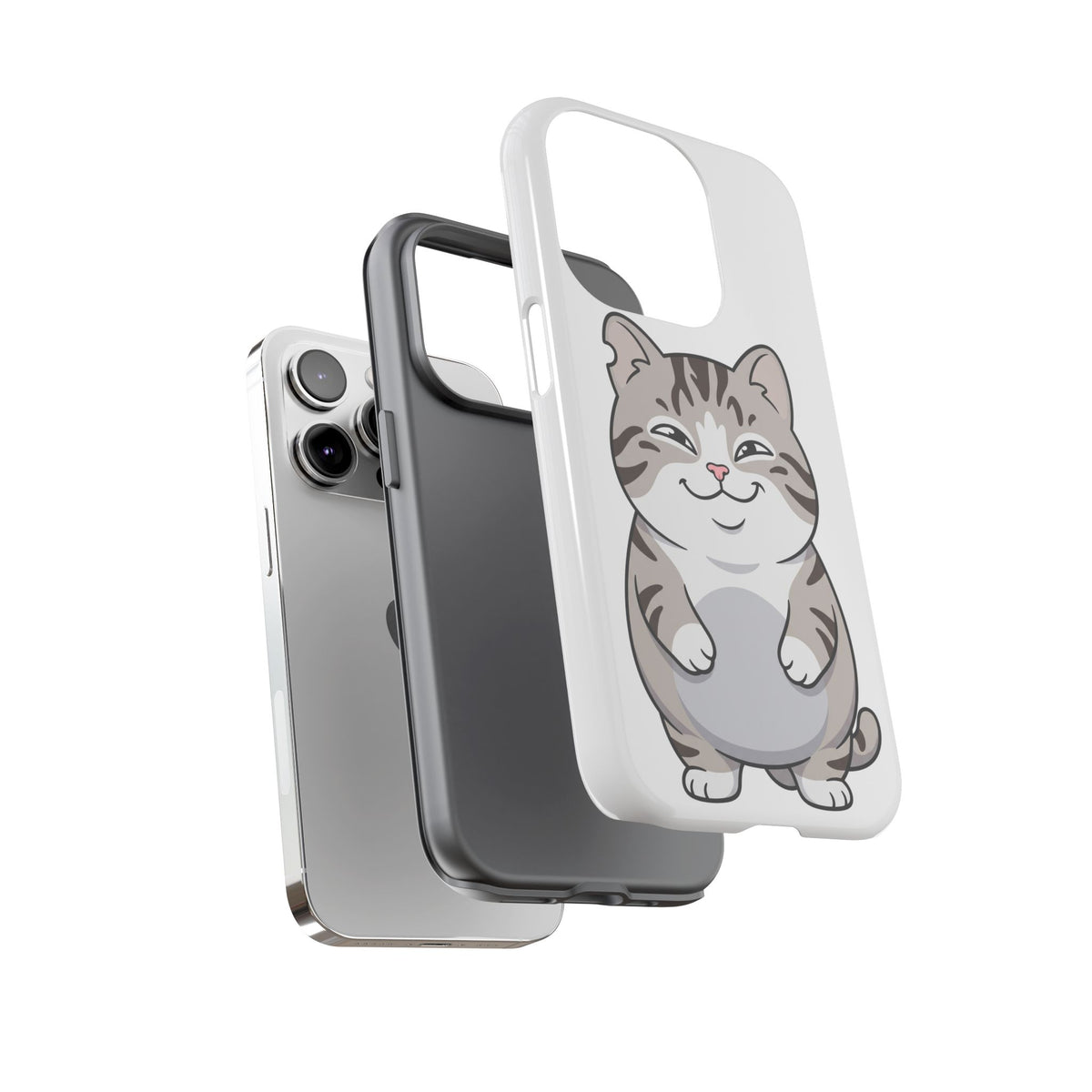 Cute Chubby Cat Phone Case — Protective Tough Case with Smiling Tabby Design