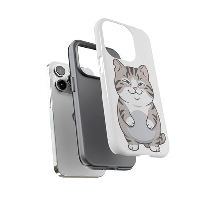 Cute Chubby Cat Phone Case — Protective Tough Case with Smiling Tabby Design