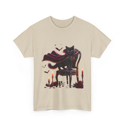 Vampire Cat Tee — Gothic Black Cat with Cape & Candles T-Shirt