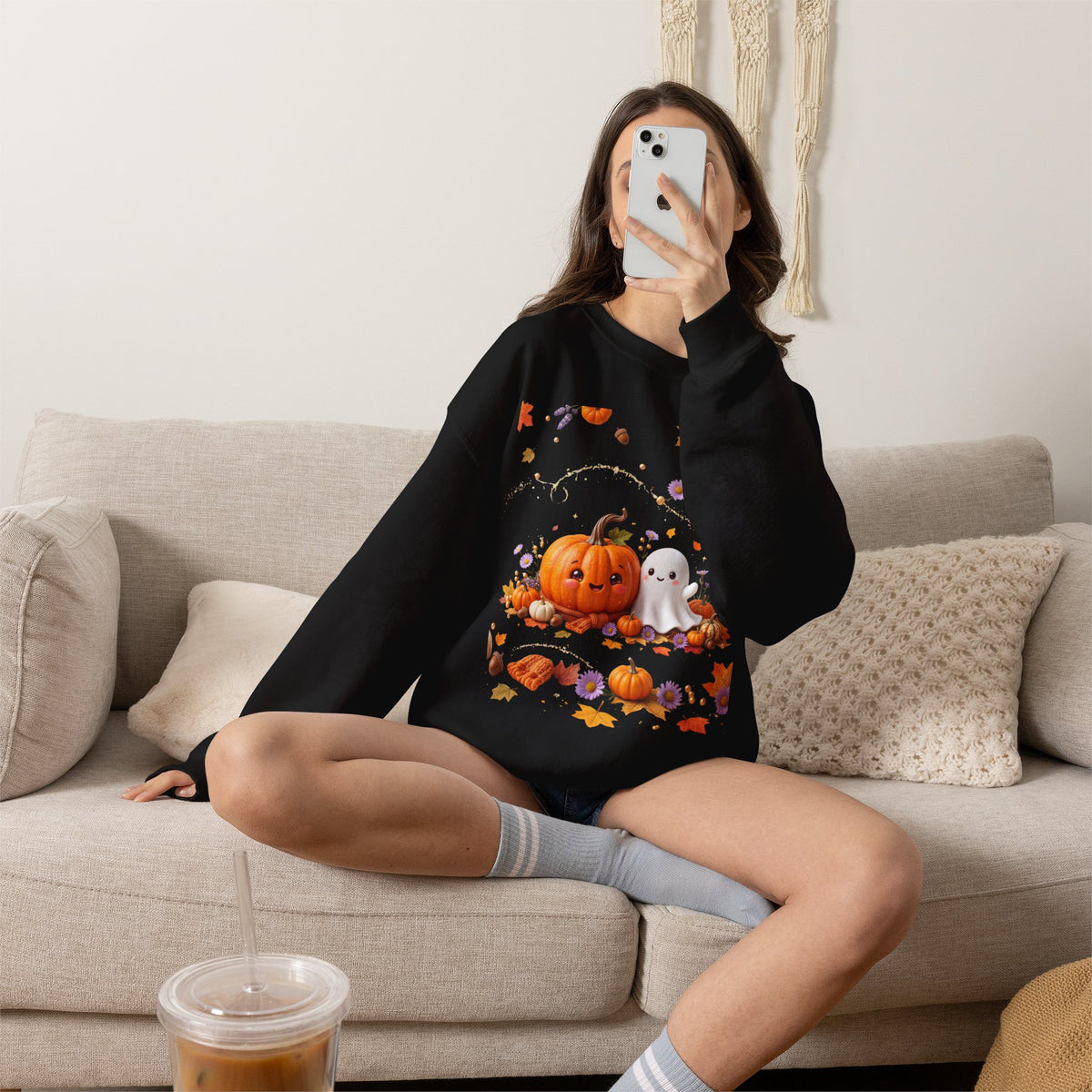 Halloween Pumpkin & Ghost Crewneck Sweatshirt