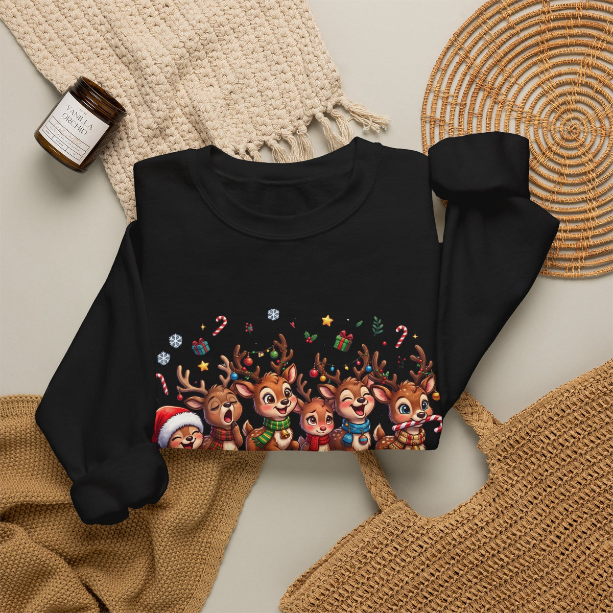 Christmas Reindeer Crewneck Sweatshirt — "Deerly Believed in Christmas" Holiday Pullover