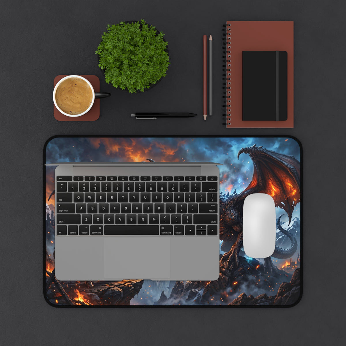 Dragon Battle Desk Mat — Fantasy Warrior vs. Fire Dragon Gaming Mouse Pad
