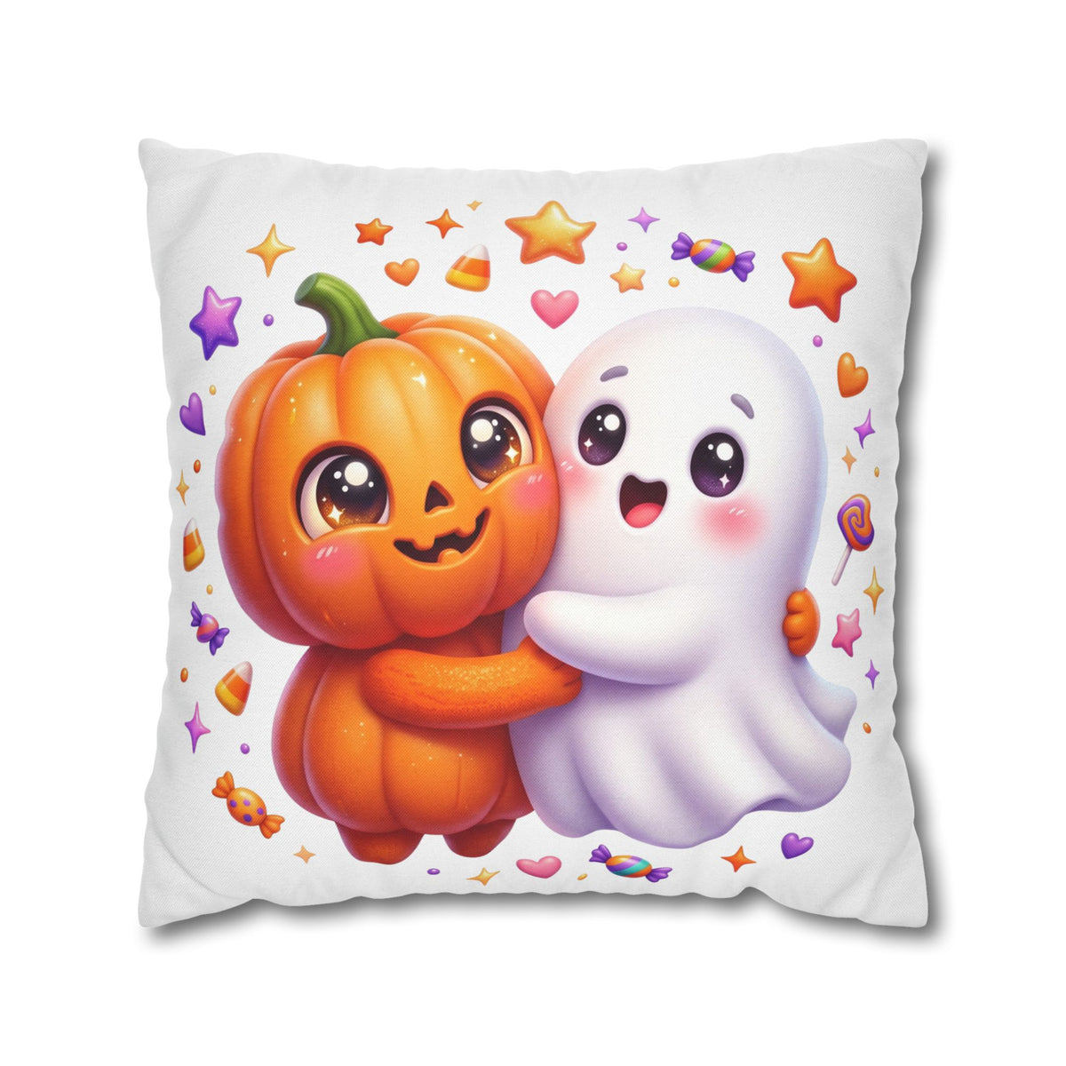 Cute Halloween Pumpkin & Ghost Pillowcase — Spooky Kawaii Decor