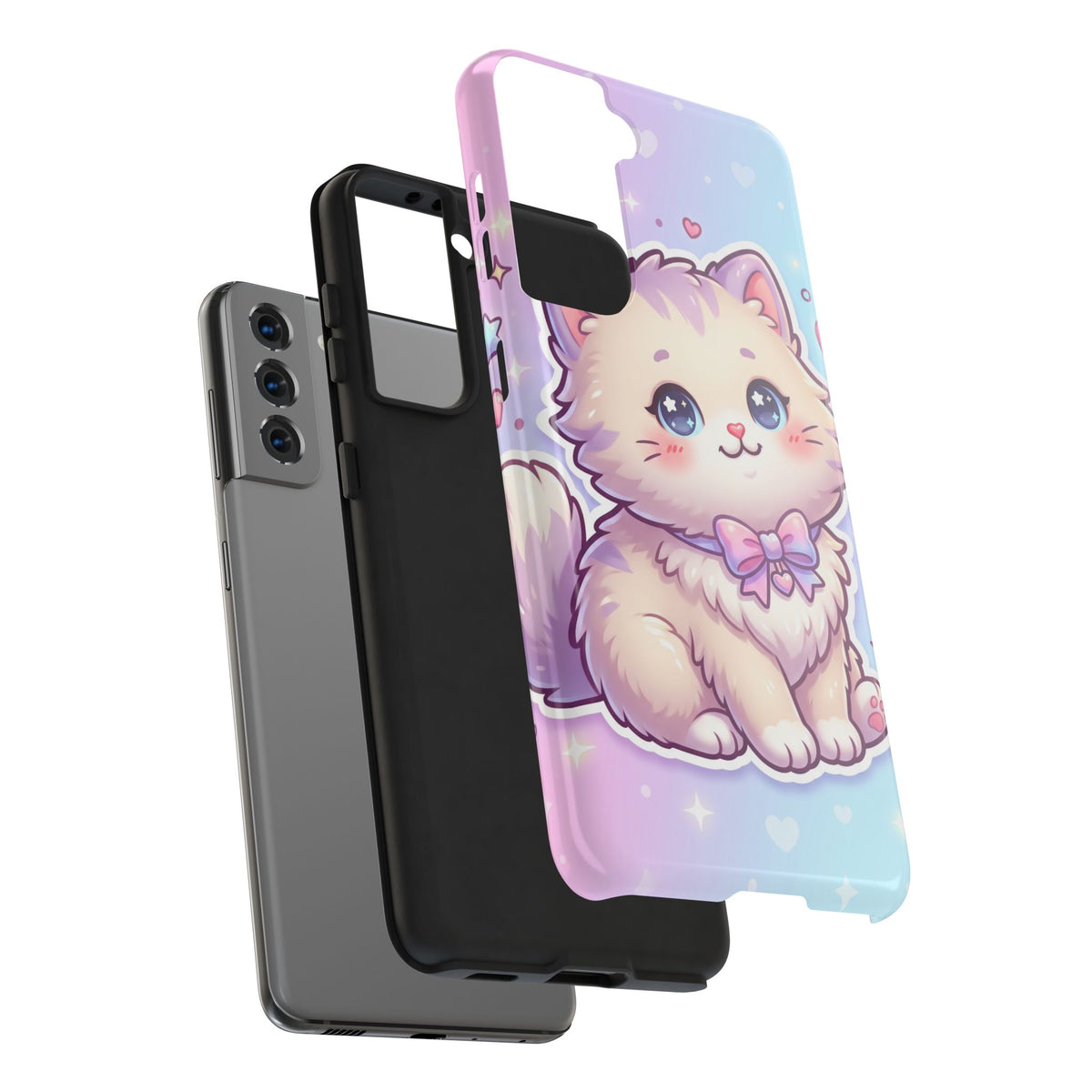 Cute Pastel Kawaii Kitten Tough Phone Case — Cute Cat with Bow Protective Cover