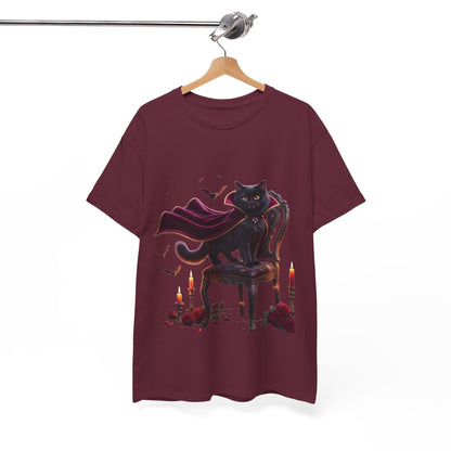 Vampire Cat Tee — Gothic Black Cat with Cape & Candles T-Shirt