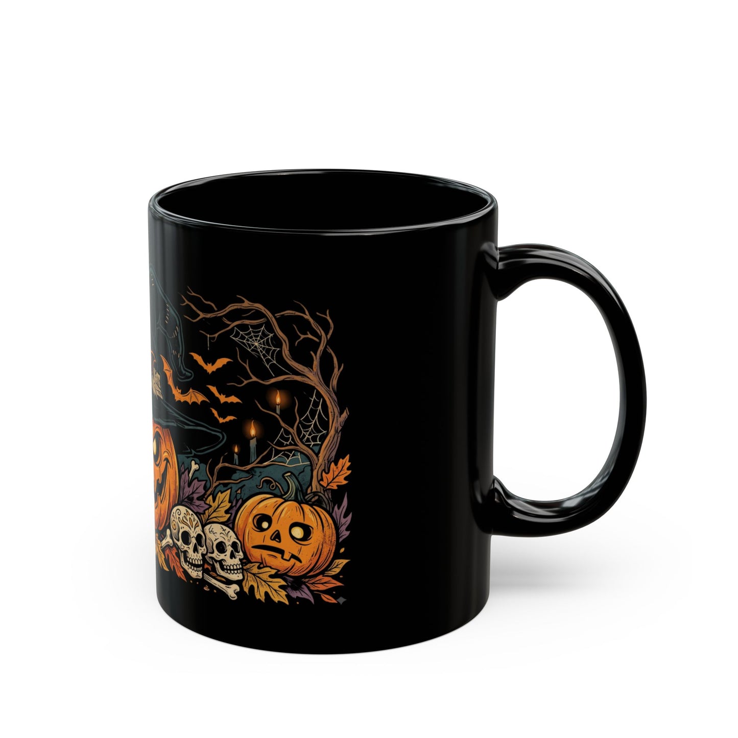 Halloween Pumpkin Witch Black Mug — Spooky Jack-o'-Lantern Coffee Cup (11oz/15oz)