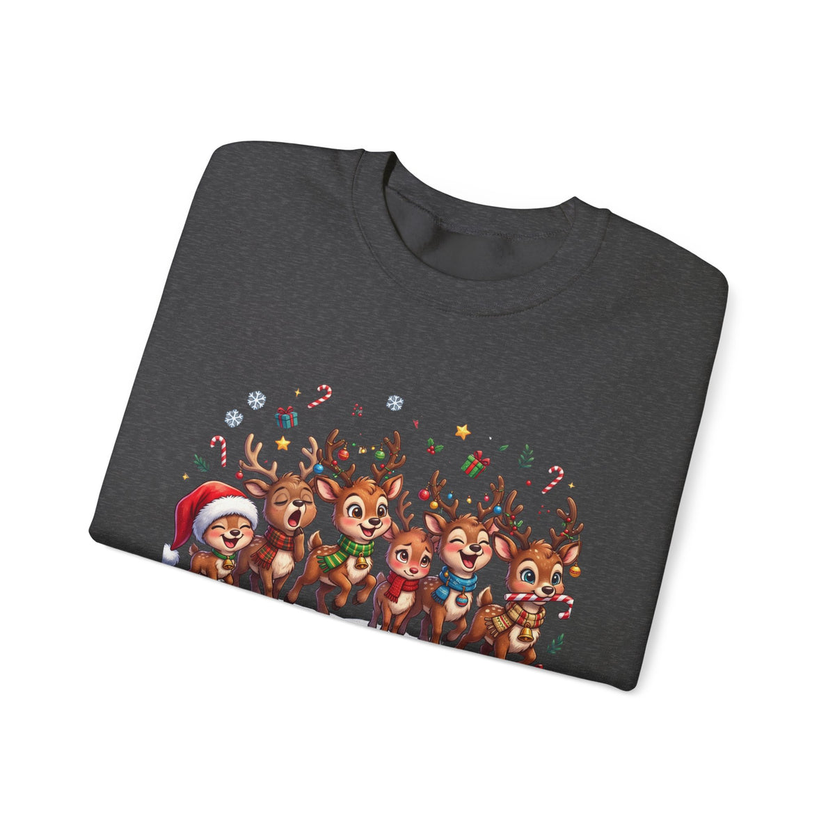 Christmas Reindeer Crewneck Sweatshirt — "Deerly Believed in Christmas" Holiday Pullover