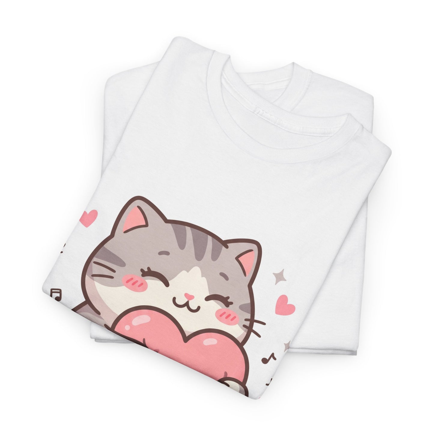 Cute Cat Hugging Heart T-Shirt — Kawaii Valentine Kitty Tee