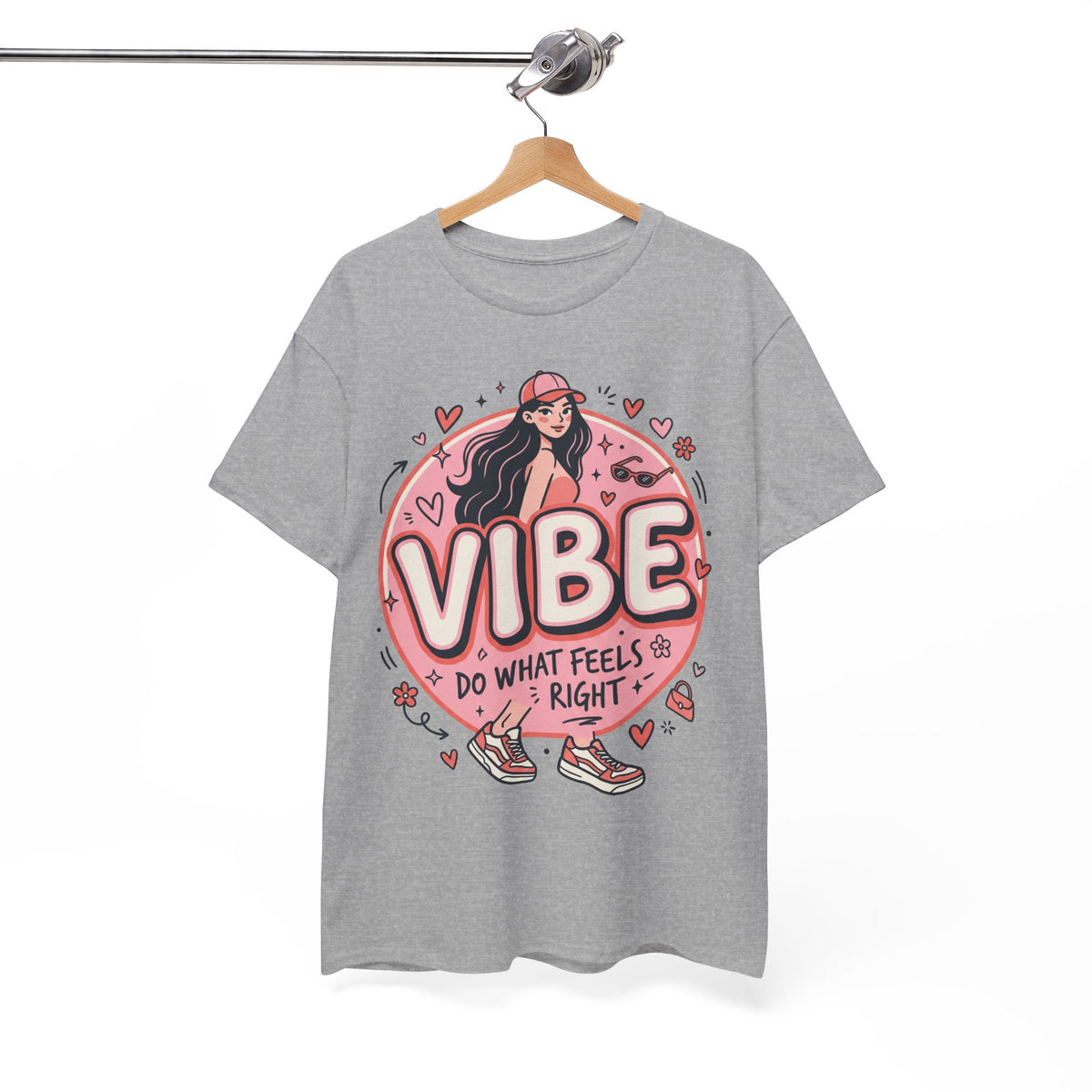 Vibe Girl Graphic Tee — “VIBE: Do What Feels Right” Cute Pink Streetwear T‑Shirt