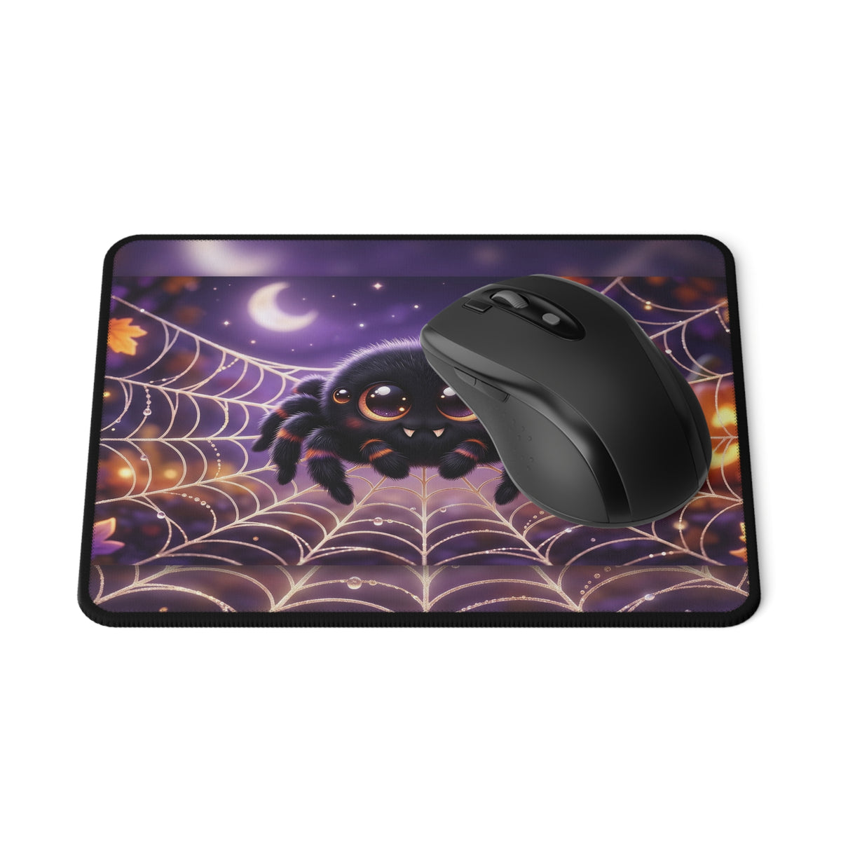 Cute Halloween Spider Mouse Pad — Non‑Slip Gaming Pad with Pumpkin & Moon Web Design