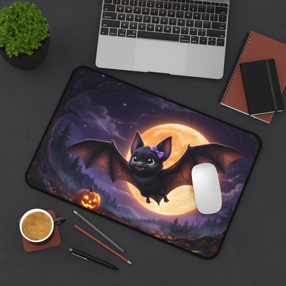 Cute Halloween Bat Desk Mat – Moonlit Pumpkin Office Mouse Pad