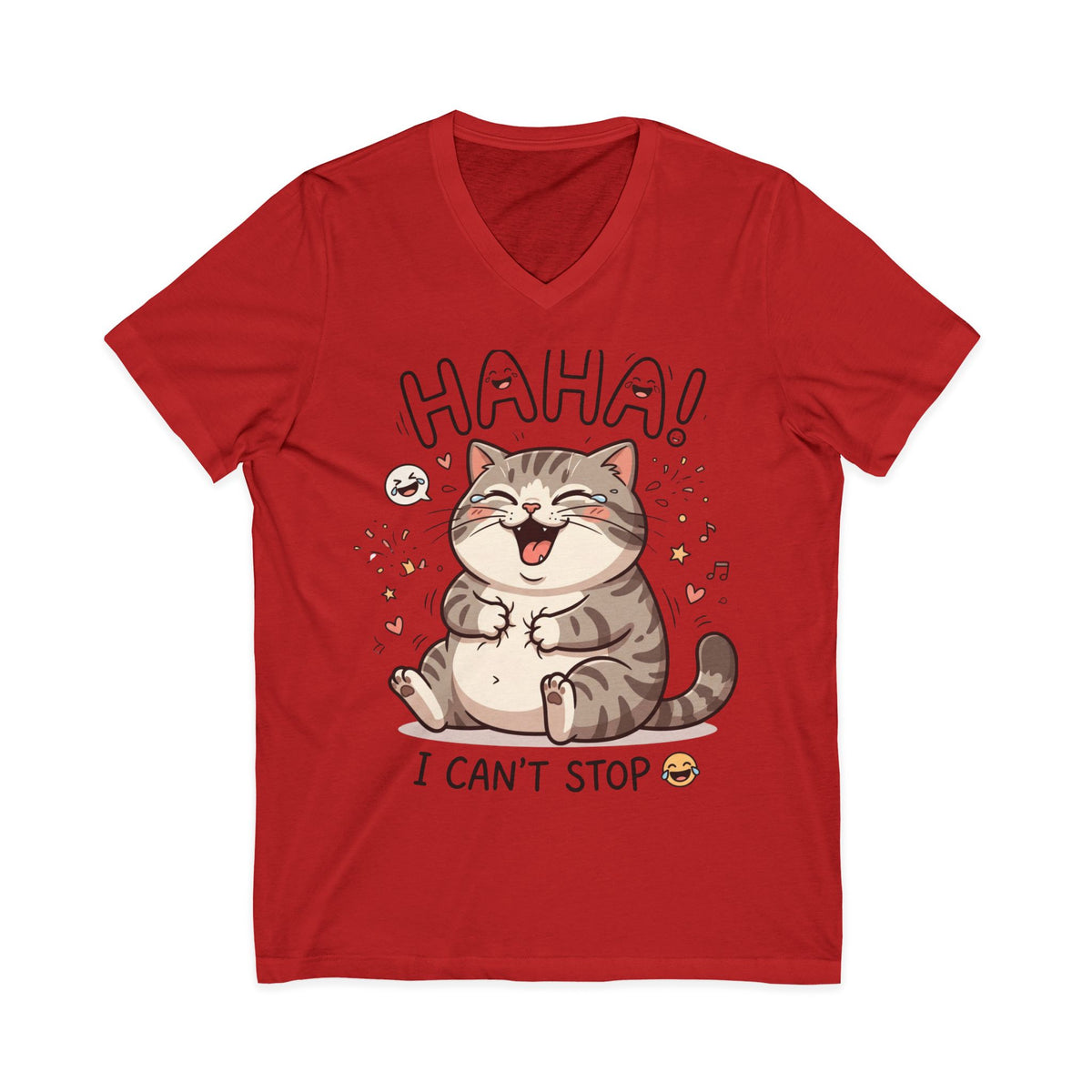 Funny Laughing Cat V-Neck Tee — "HAHA! I Can't Stop" Cute Graphic Shirt