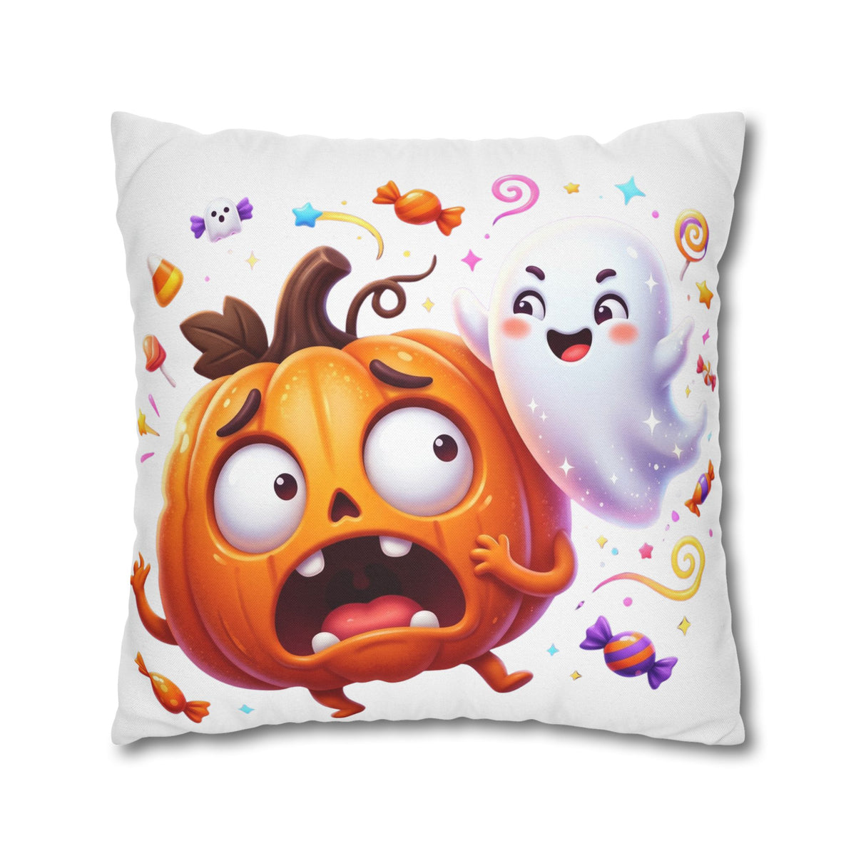 Halloween Pumpkin & Ghost Throw Pillowcase — Cute Spooky Decorative Pillow