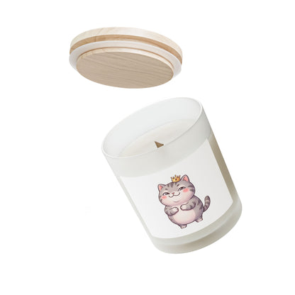 Crowned Kitty Frosted Glass Candle — 11oz Cute Cat Scented Gift