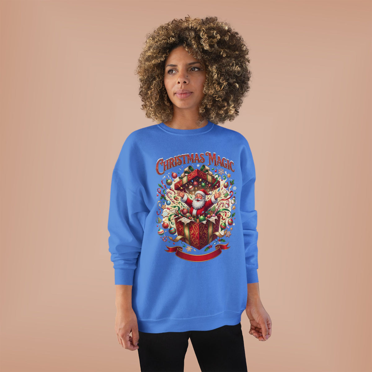 Christmas Magic Crewneck Sweatshirt — Santa Gift Box Holiday Pullover