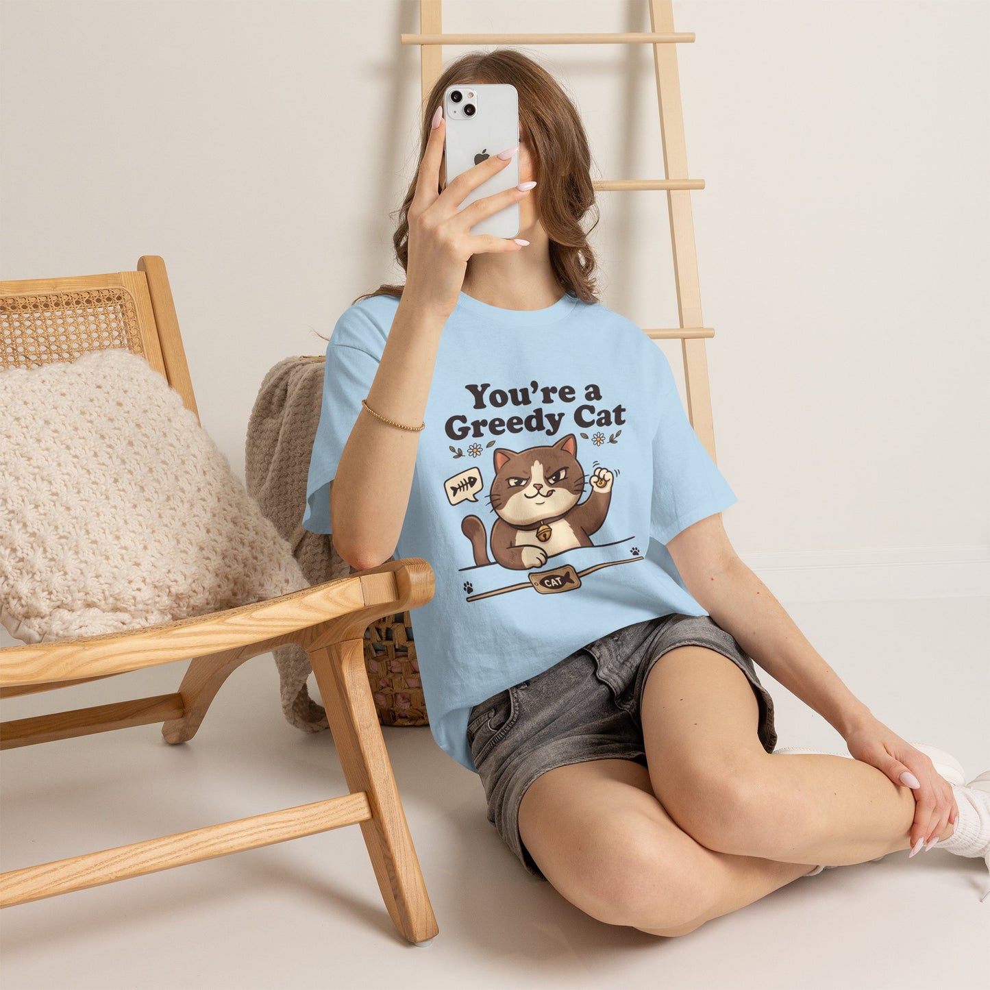 You’re a Greedy Cat T-Shirt – Cute Cartoon Cat Graphic Tee for Cat Lovers