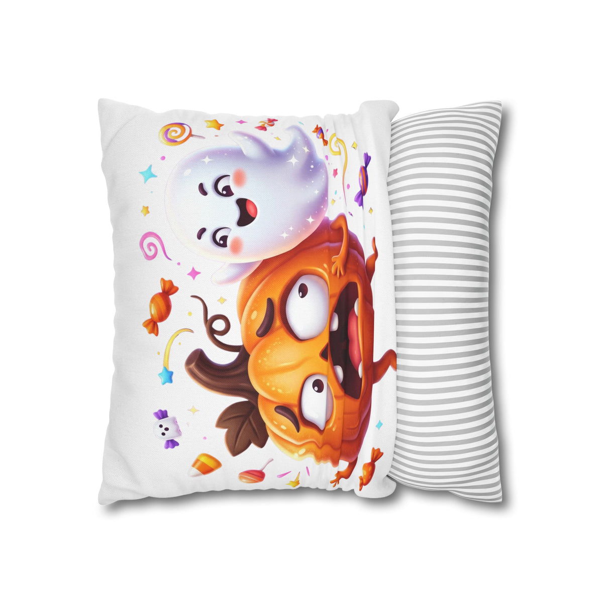 Halloween Pumpkin & Ghost Throw Pillowcase — Cute Spooky Decorative Pillow