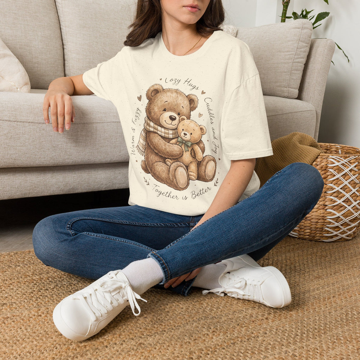 Cozy Hugs Teddy Bears T-Shirt — Cute Mom & Baby Bear Illustration