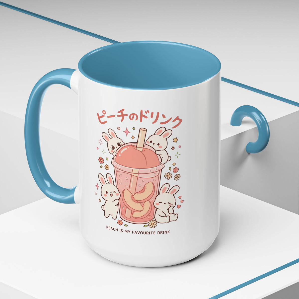 Peach Drink Bunny Mug — Cute Kawaii Coffee Tea Cup (11/15oz)