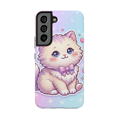 Cute Pastel Kawaii Kitten Tough Phone Case — Cute Cat with Bow Protective Cover