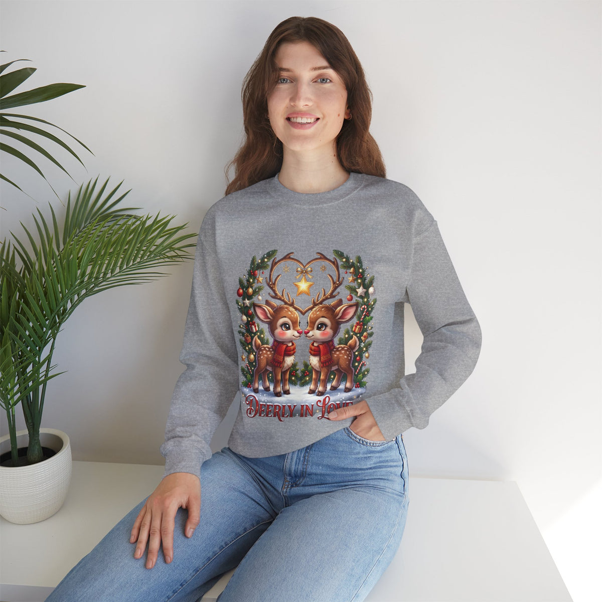 Reindeer In Love Sweatshirt – Cute Christmas Couple Deer Holiday Crewneck
