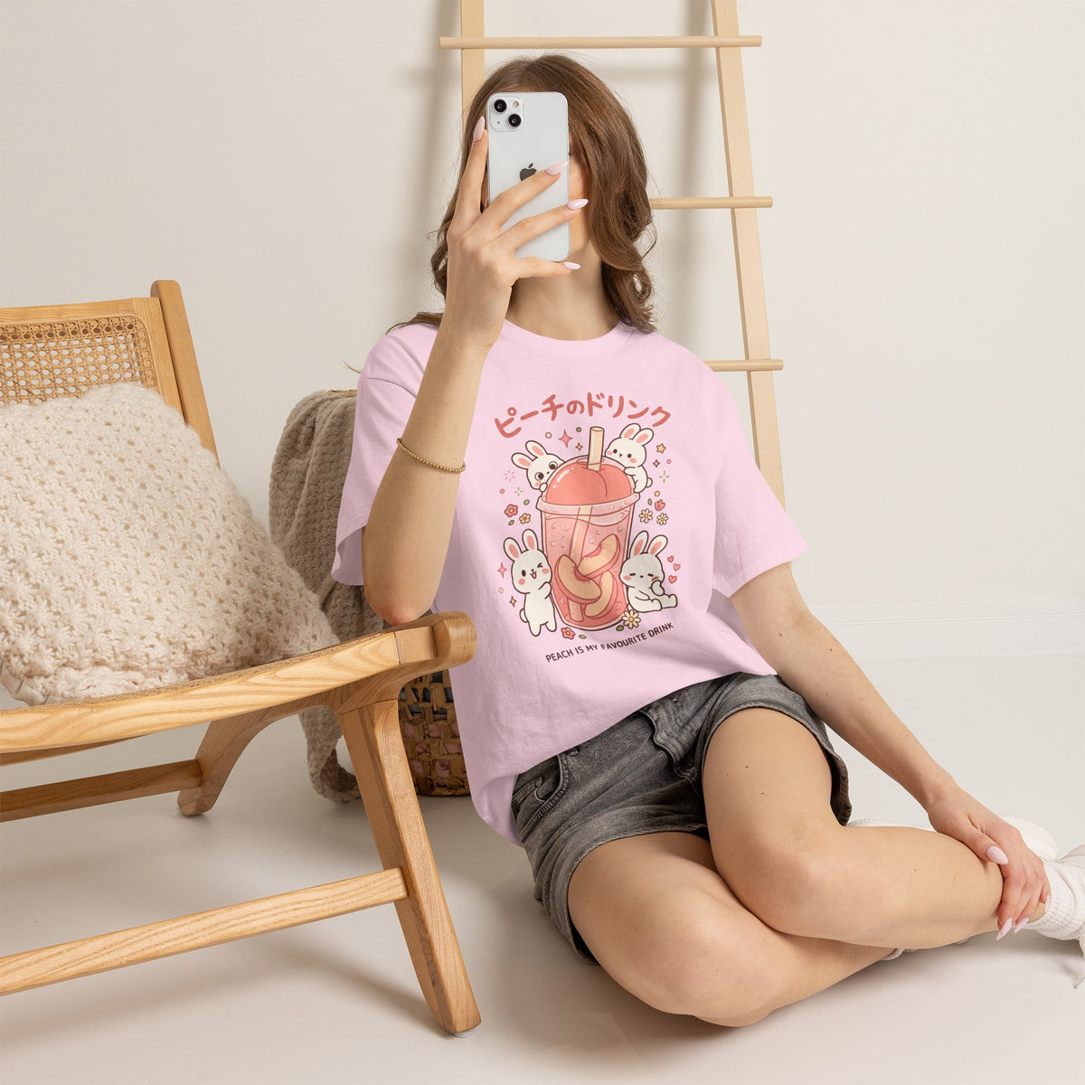 Peach Drink Cute Bunny T-Shirt