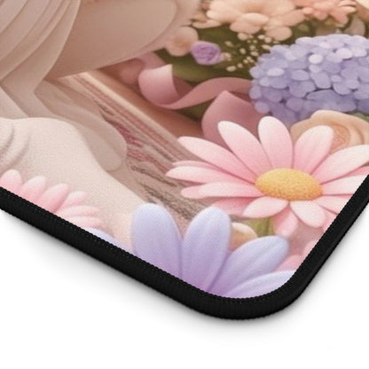 Cute Teddy Bear Desk Mat — Pastel Floral Girl Mousepad