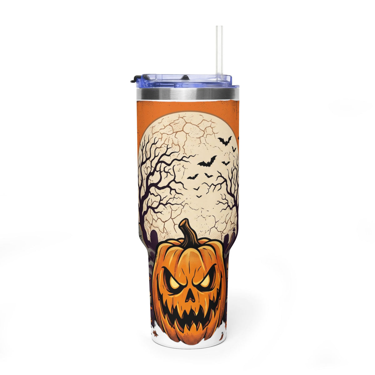 Halloween Pumpkin Tumbler – 40oz Spooky Haunted Graveyard Design